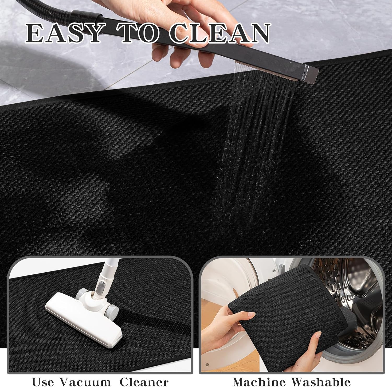 chakme Bathroom Rugs Mat 32x17, Ultra Thin Non Slip Bath Mat Quick Dry Absorbent Bath Mat for Bathroom Floor, (Black, 32x17)